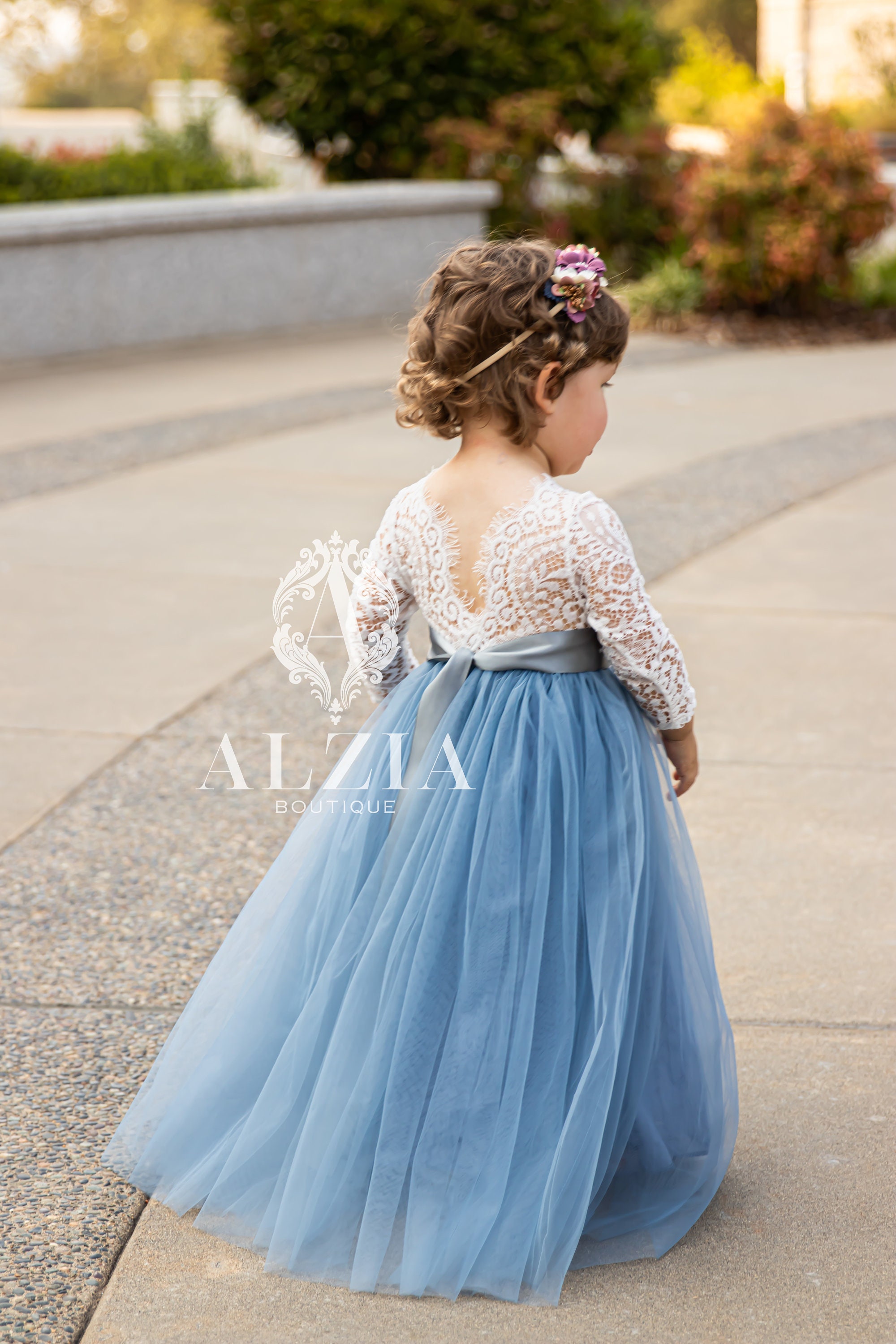 Dusty Blue Lace Flower Girl Dress Lace Back Dress Lace Etsy Sweden