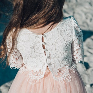 White Lace Crop Top, Flower Girl , White Wedding, Lace Details