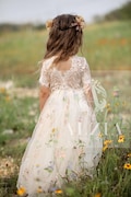 Floral Embroidered Tulle Flower Girl Dress