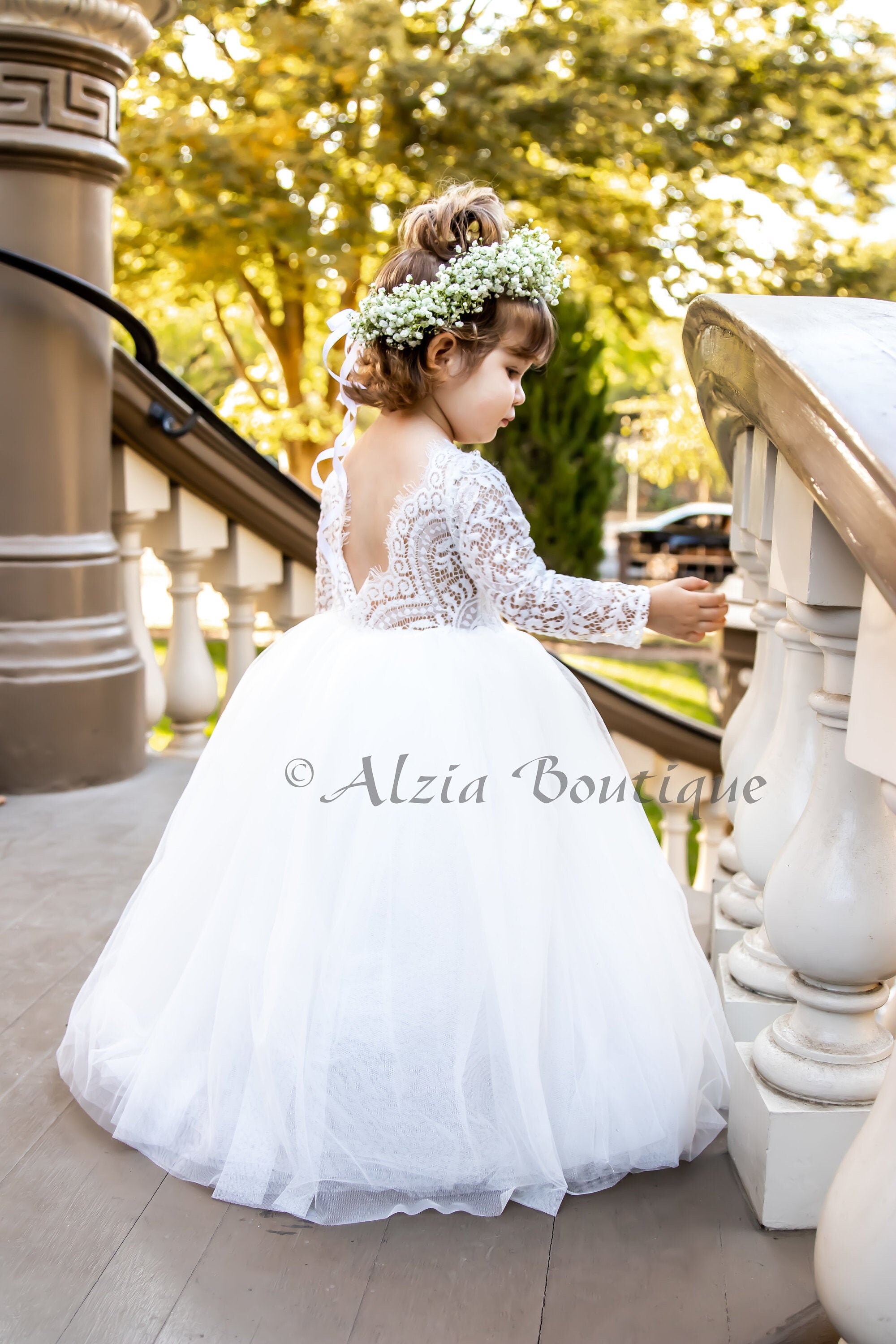 Tulle Ball Gown/Princess Flower Girl Dresses With Pearls & Satin  Bowkn-Lavetir