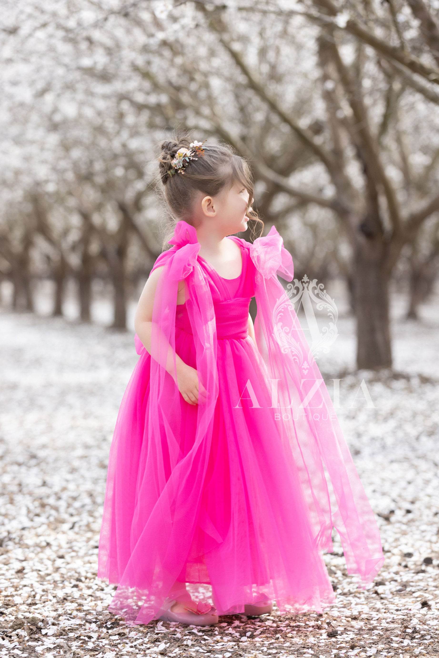 Abito da ragazza di fiori in tulle magenta, abito da occasione
