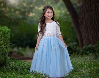 Jupe en tulle bleu clair, tutu pour petite fille, jupe en tulle pour bouquetière