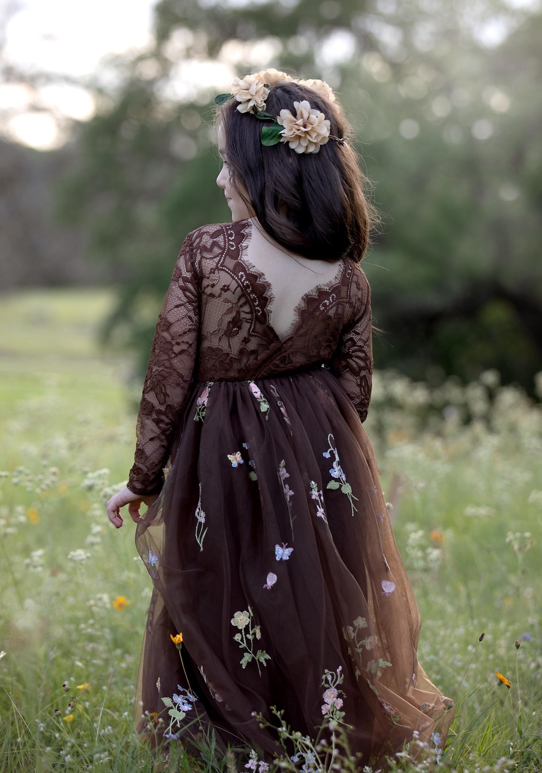 brown flower girl dress Brown Flower Girl Dress | Wildflower Embroidered Tulle | Boho