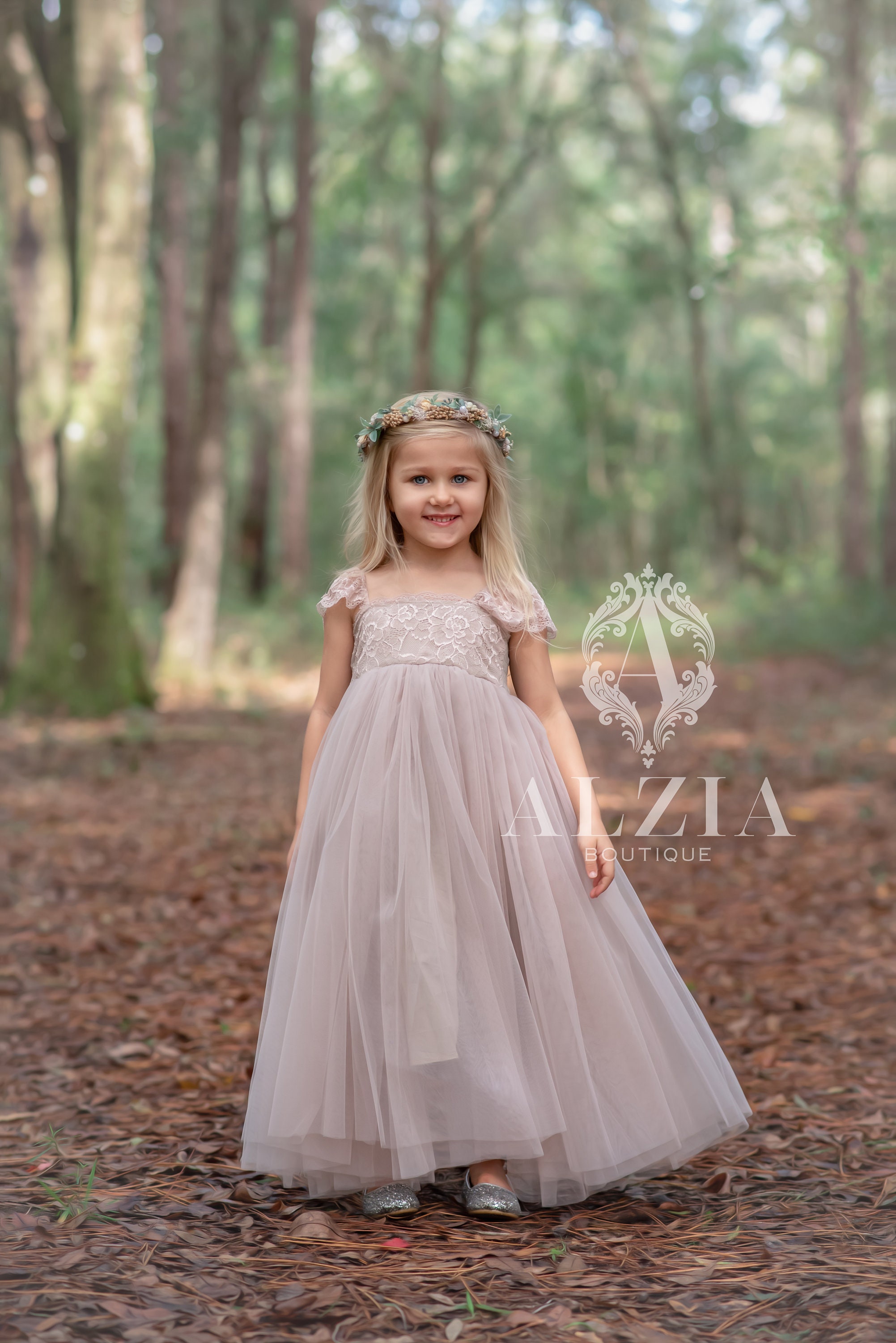 Taupe Blushing Rose Flower Girl Dress Boho Flower Girl Spring