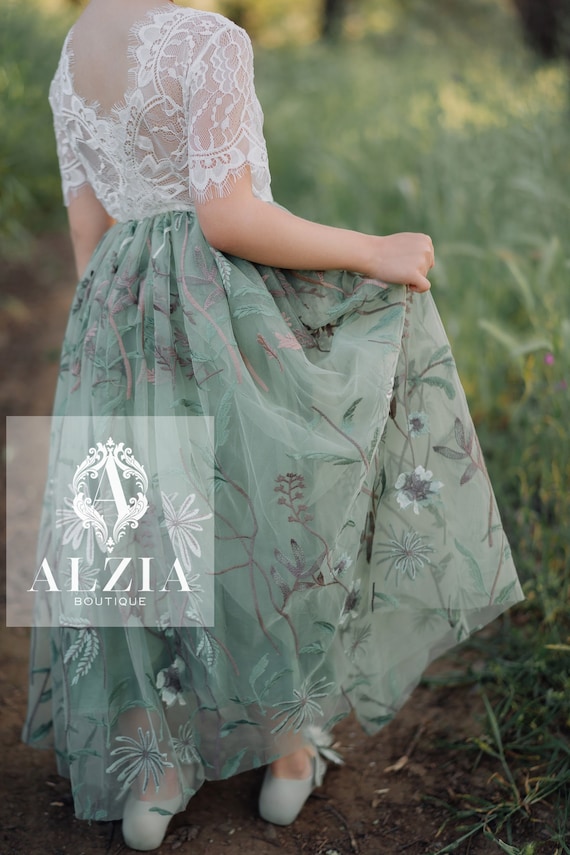Dusty sage flower girl dress hotsell
