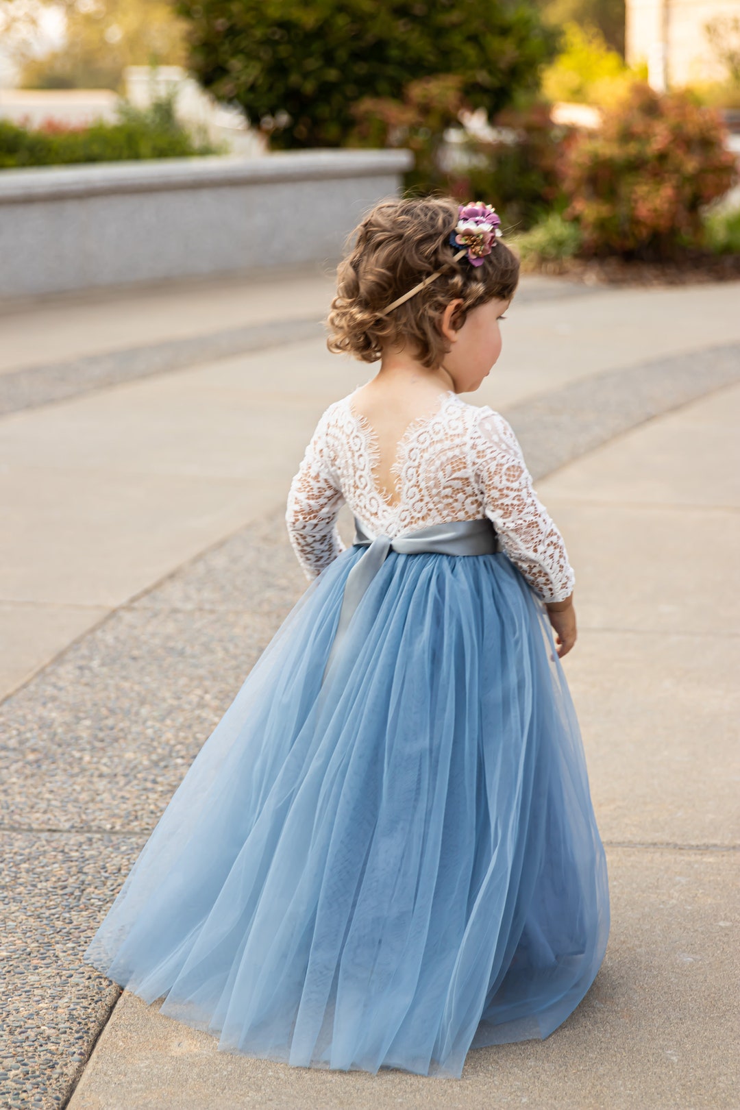 Steel blue top flower girl dress