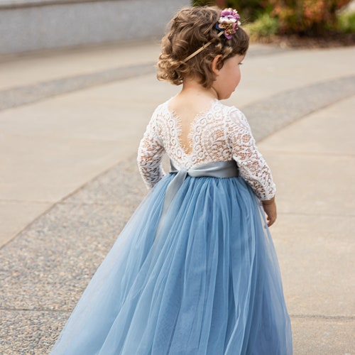 Dusty Blue Flower Girl Dress Tulle ...