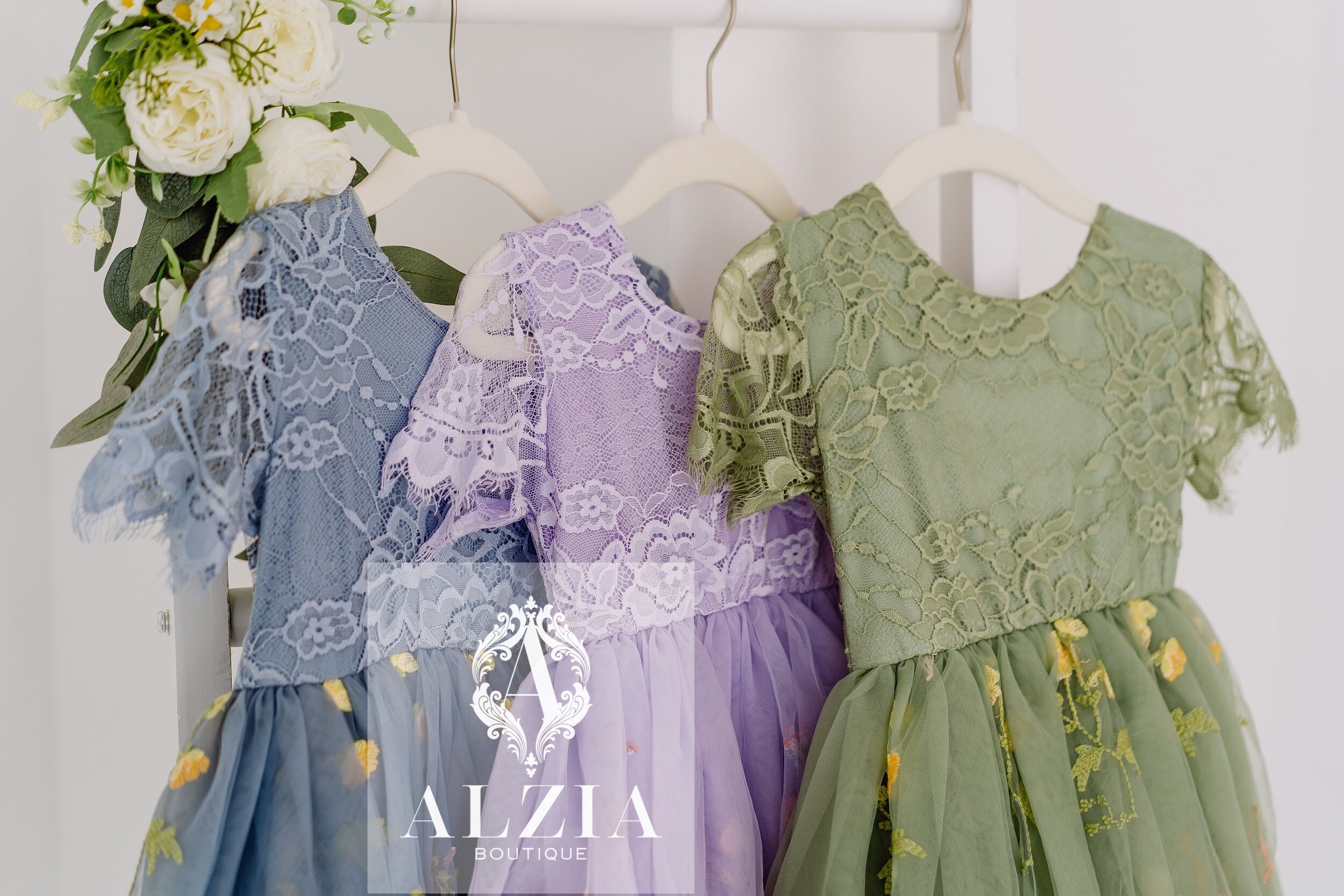 Knee Length Flower Girl Dress – Embroidered Tulle With Knee Length Flower Girl Dress – Embroidered Tulle With
