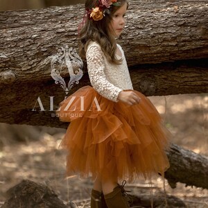 Burnt Orange Flower Girl Dress, Baby Toddler Dress, Tulle Tutu Dress, image 2