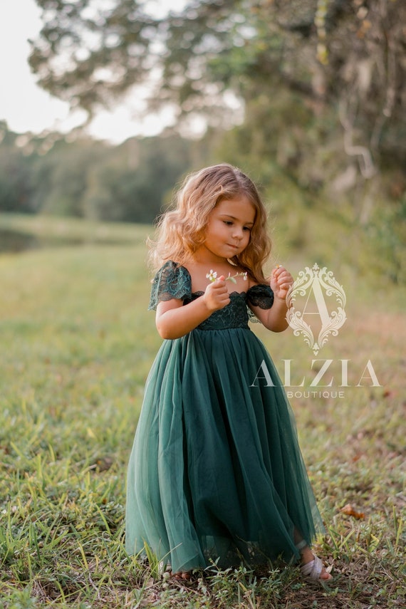 green flower girl dress