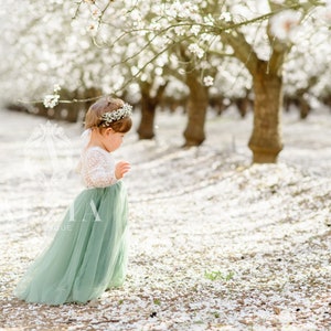 Sage Green Flower Girl Lace Dress With Tulle Bottom image 8