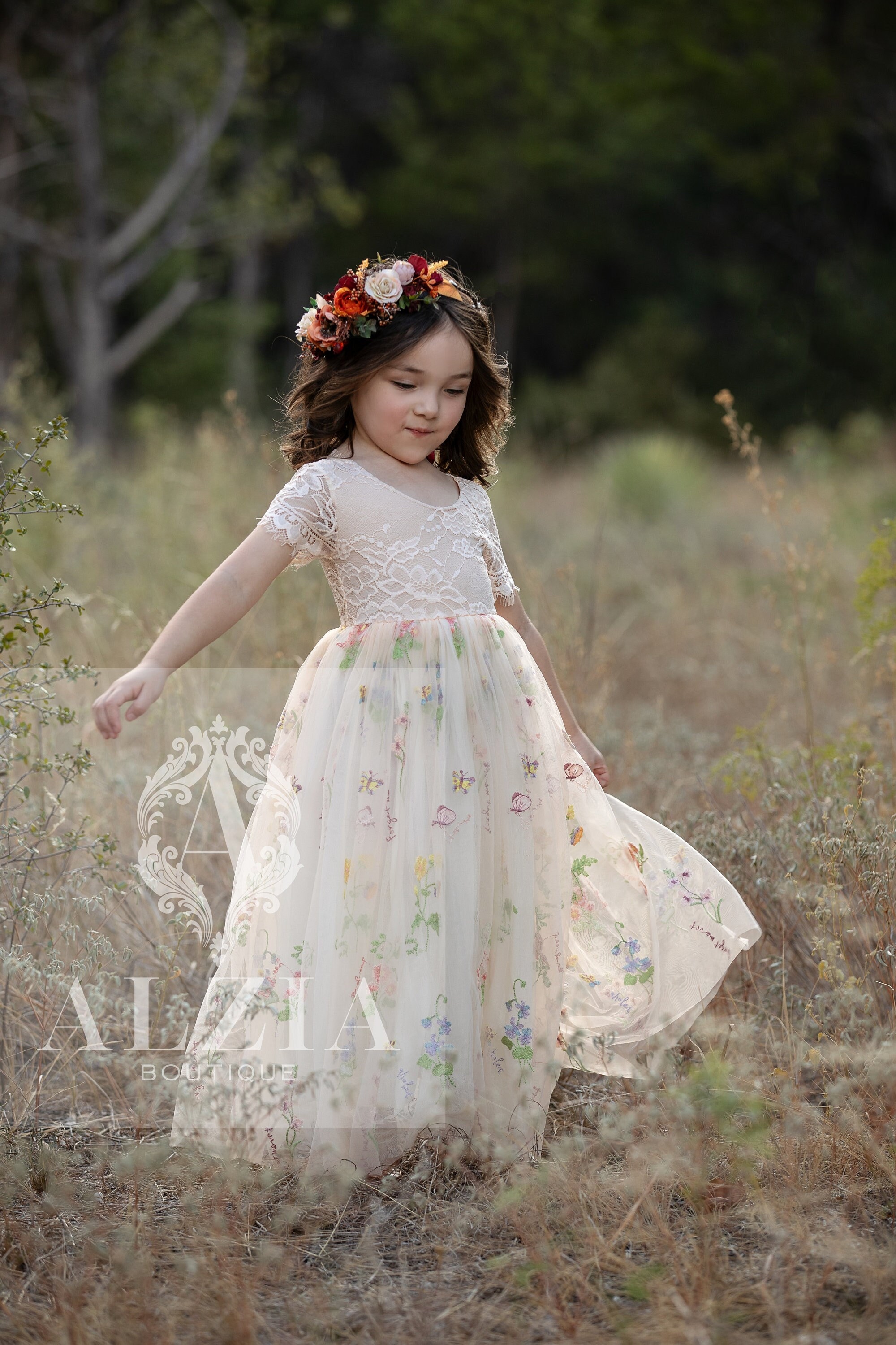 Vestido de dama de honor para niña estilo princesa con falda ancha