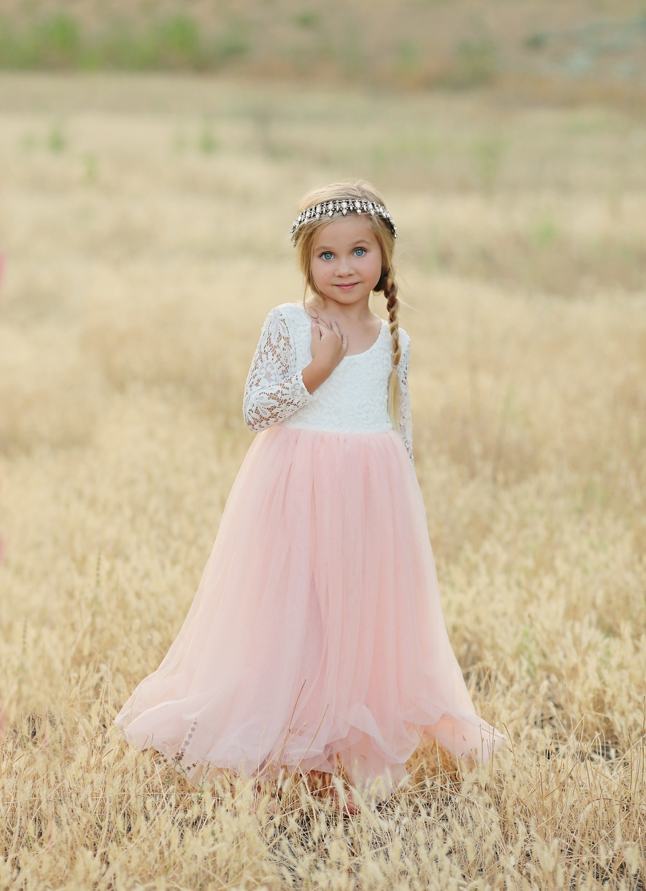 Long Sleeve Pink Flower Girl Dress - Etsy Israel