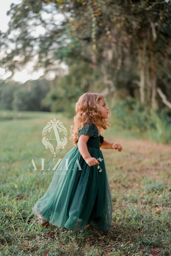 Emerald Green Flower Girl Dress Spring Flower Girl Dress Boho