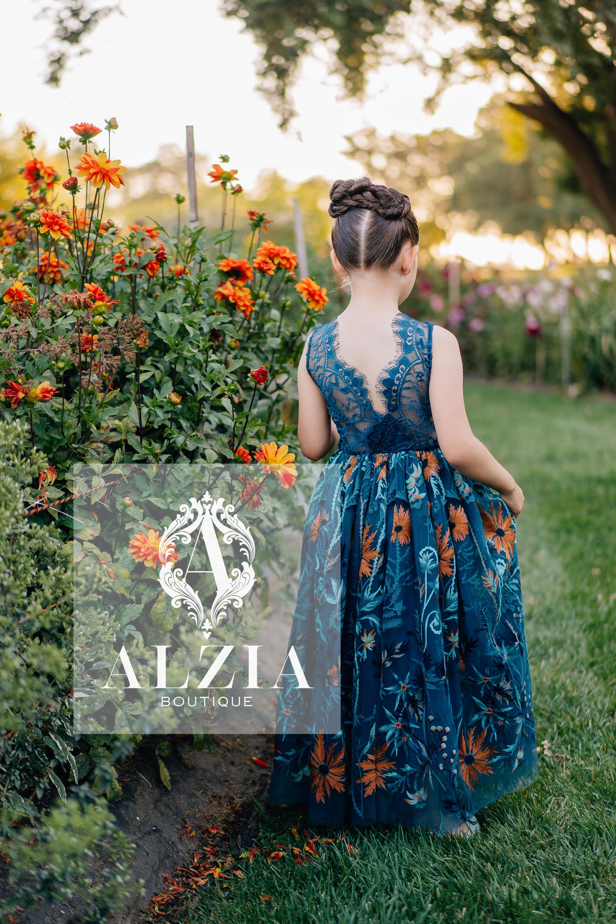 Dusty Blue Flower Girl Dusty Turquoise Fields Lace Dress Hunter Green  Floral Embroidered Tulle Velvet Flower