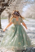 Sage Green Flower Girl Dress – Embroidered Tulle Lace Gown