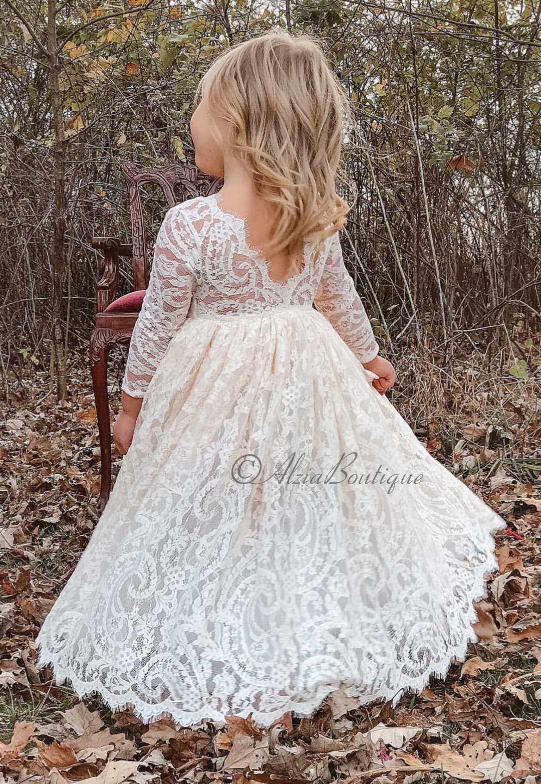 White Floral Lace Dress w/ Pearl Belt