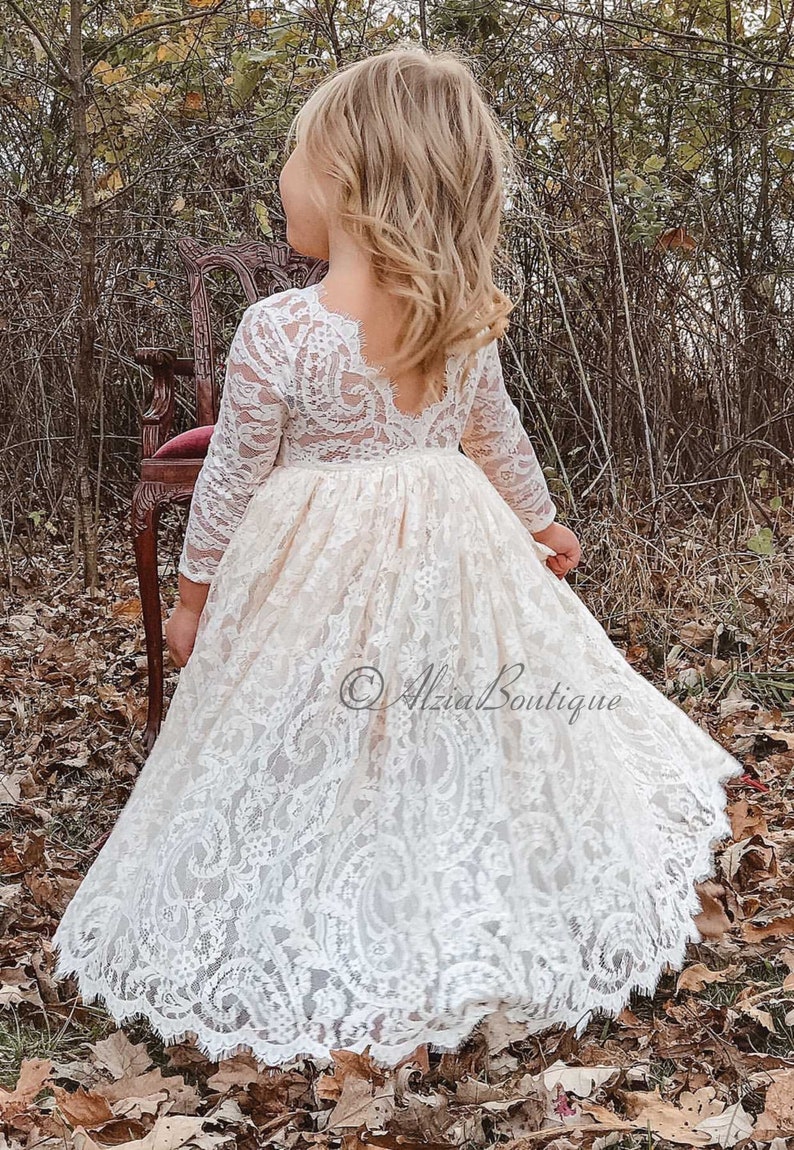 Lace Flower Girl Dress White Flower Girl Dress Boho Flower Etsy