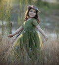 Olive Green Flower Girl Dress | Wildflower Embroidered Tulle | Boho