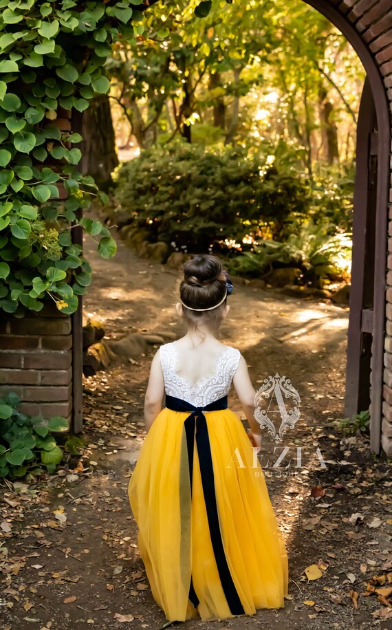 mustard yellow flower girl dress