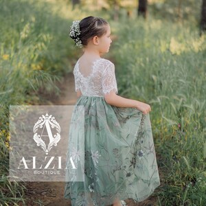 The Dahlia - Floral Sage Flower Girl Dress