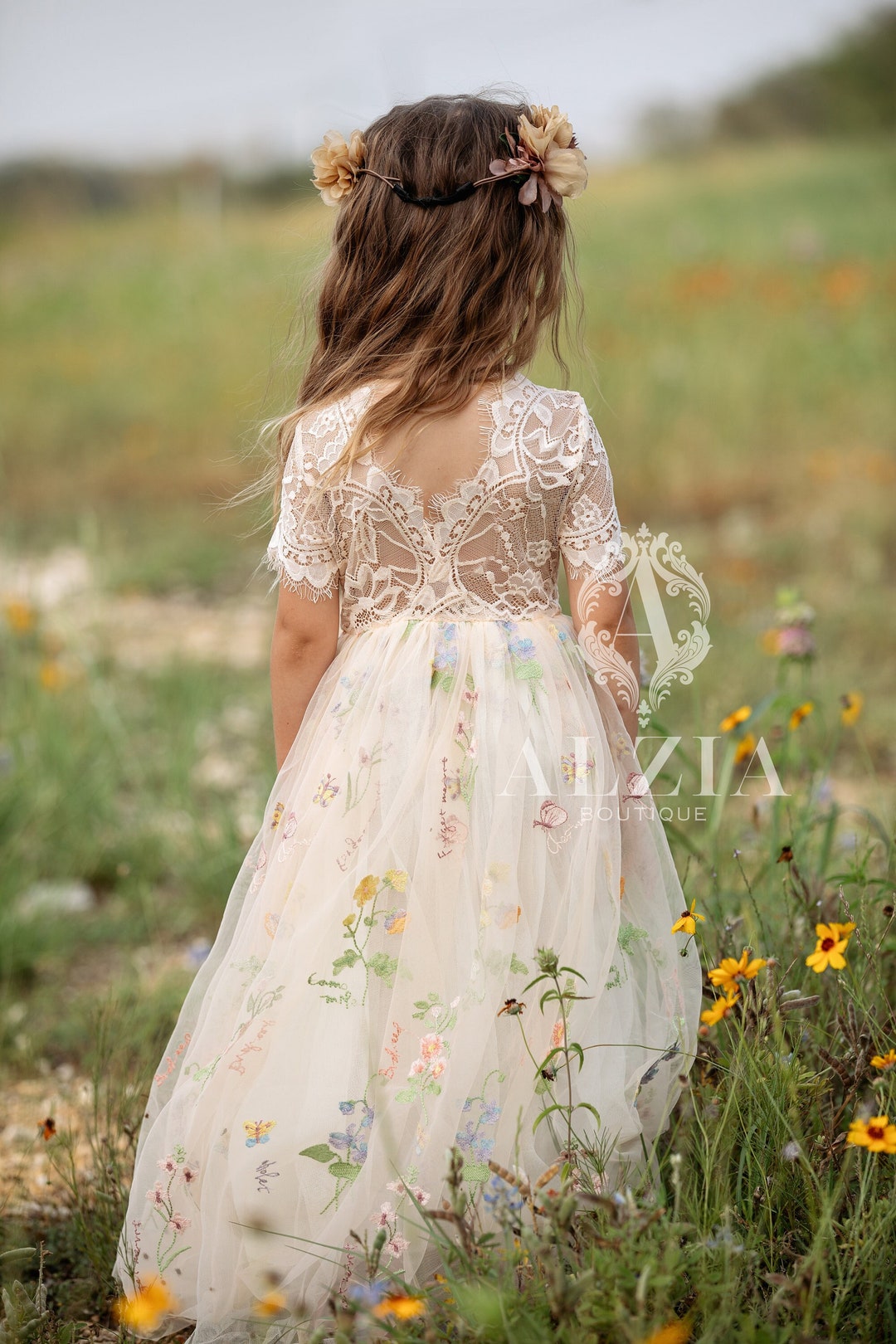 Flower Embroidery Tulle Dress for Flower Girl Spring Dress - Etsy