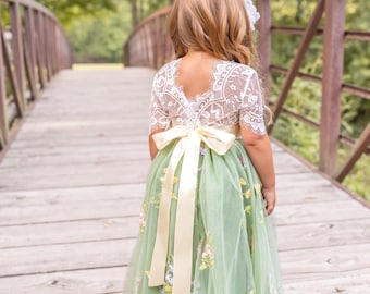 White Lace Flower Girl Dress | Wildflower Embroidered Tulle | All Colors