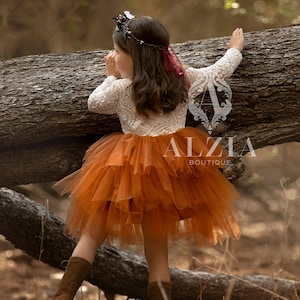 Burnt Orange Flower Girl Dress, Baby Toddler Dress, Tulle Tutu Dress, image 3