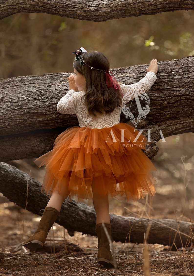 Burnt Orange Flower Girl Dress, Baby Toddler Dress, Tulle Tutu Dress, image 3