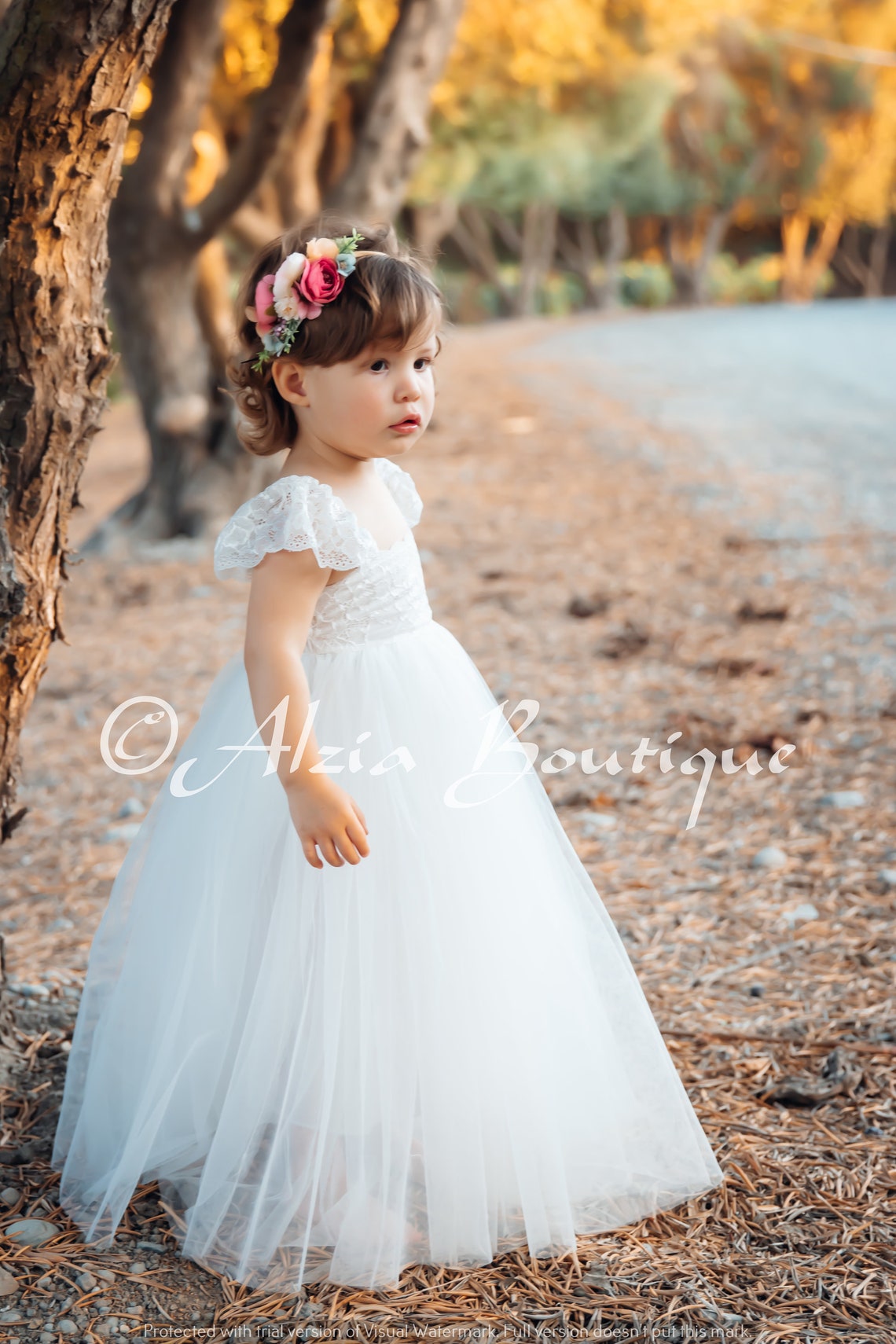 Gardenia White Flower Girl Tulle Dress