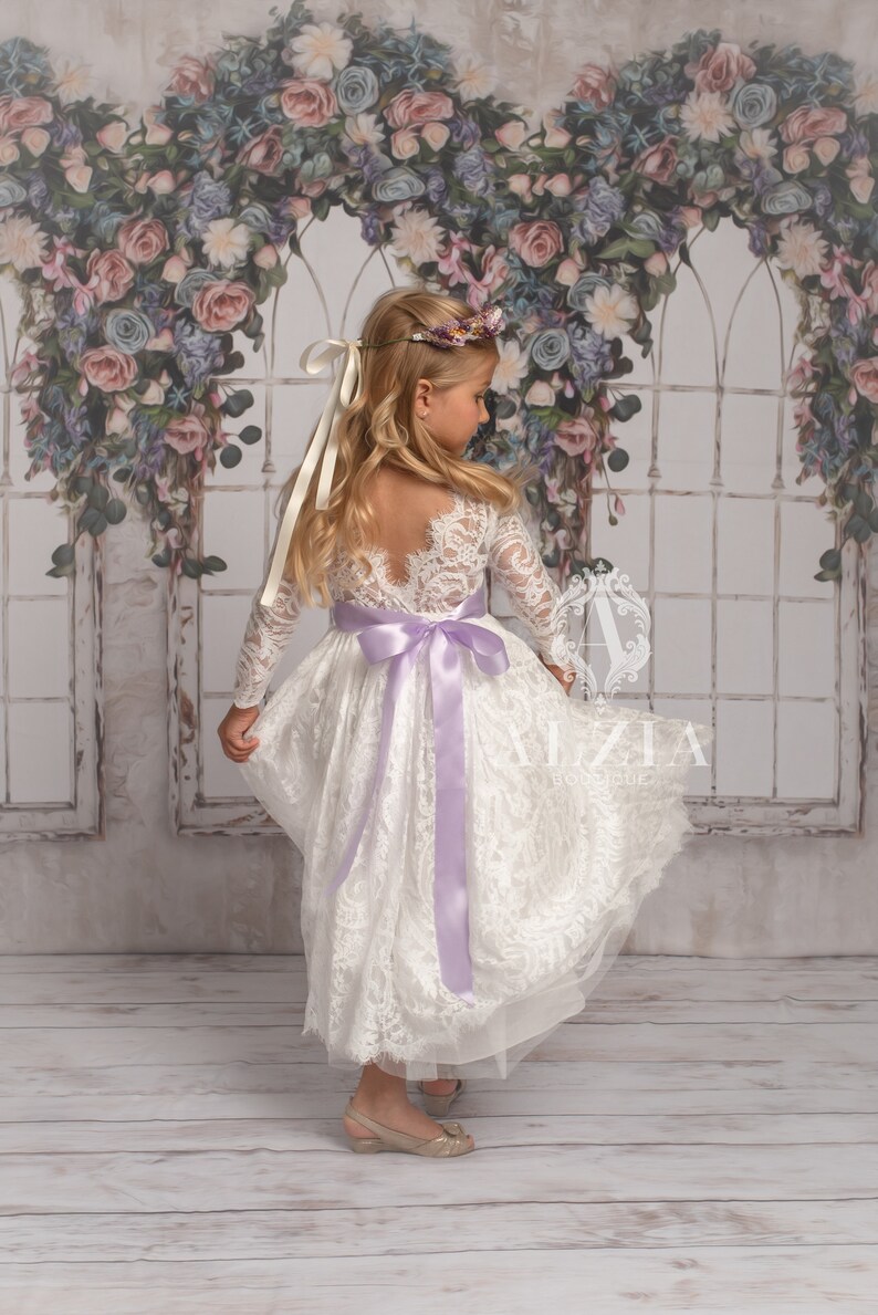 Lace Flower Girl Dress White Flower Girl Dress Boho Flower Etsy