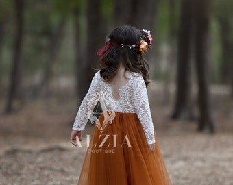 Burnt Orange Flower Girl Dress, Rust Flower Girl Dress, Autumn Flower Girl Dress, Fall Outfit