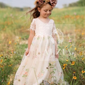 Flower Embroidery Tulle Dress for Flower Girl, Spring Dress for Girls ...