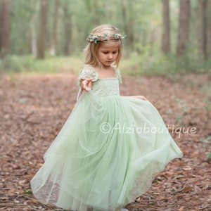 Light Green Pastel Jade Tulle Lace Party Dress Flower Girl Dress Spring Wedding Etsy