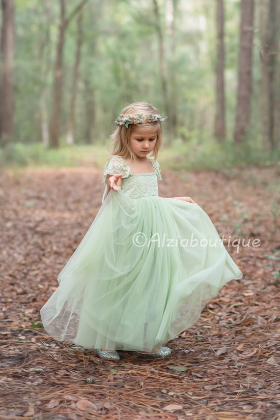 green flower girl dress