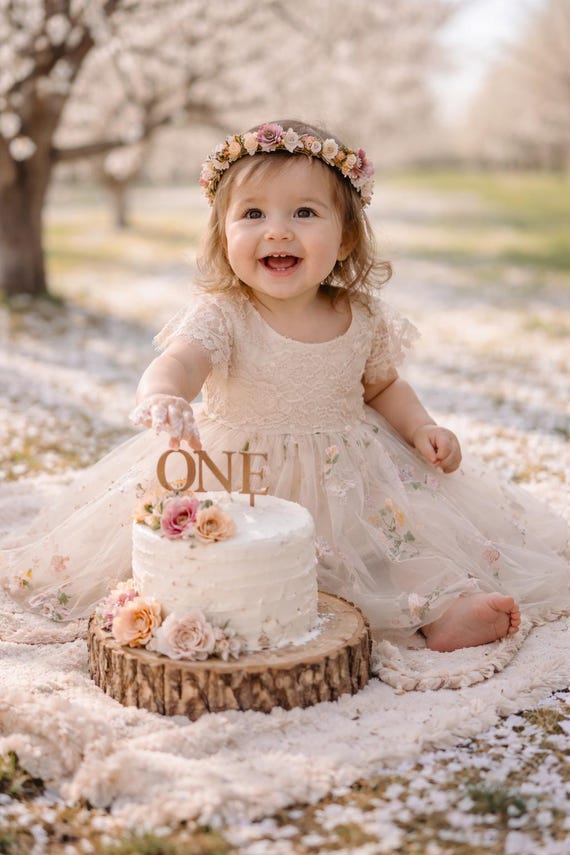 Champagne Floral Embroidered Baby Dress  Lace Toddler First Birthday Outfit  - Etsy Australia