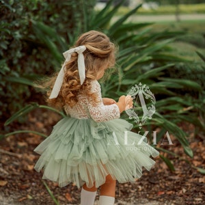 Robe vert sauge de demoiselle d'honneur, robe pour bébé, robe tutu en tulle,