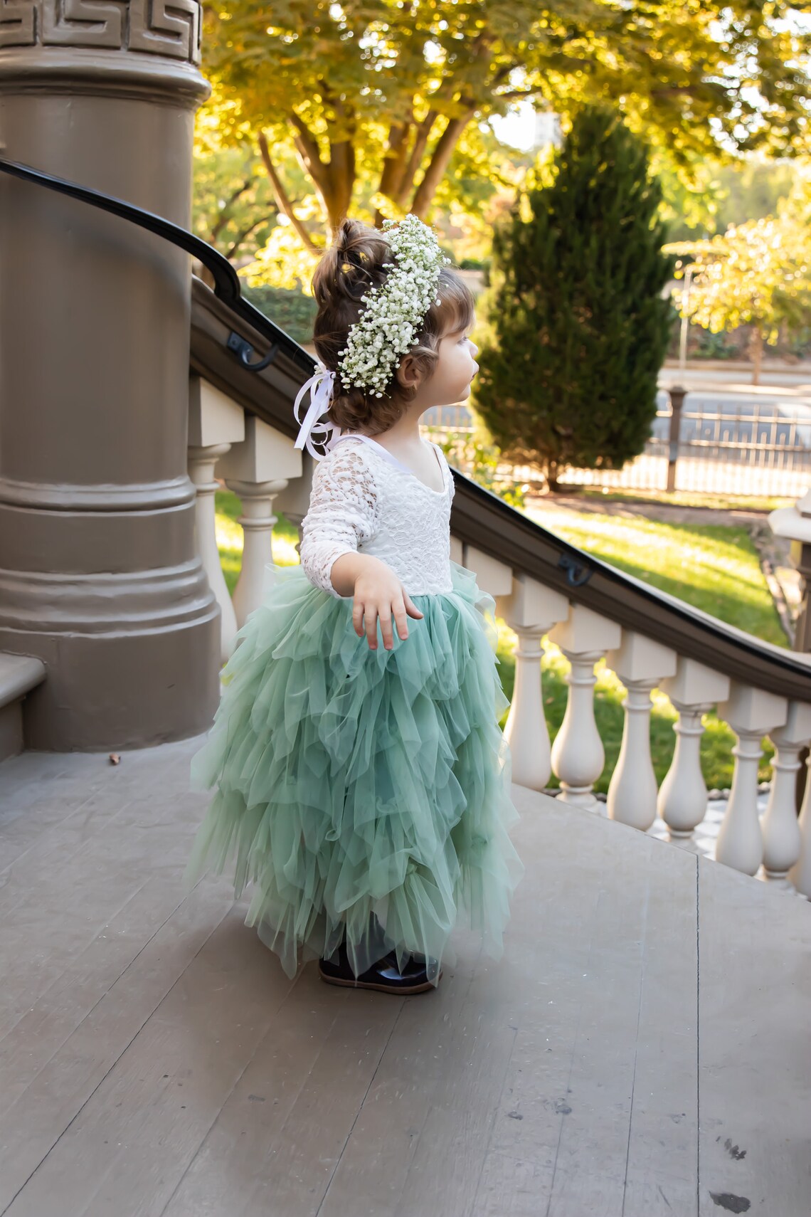Sage Green Lace Flower Girl Dress Scalloped Edges Back Etsy