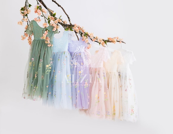 Floral Embroidery Blue Shade Short Sleeves Dress Floral Embroidery Blue Shade Short Sleeves Dress