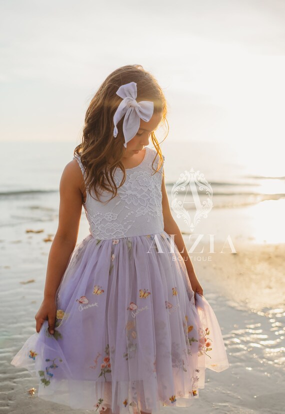 Robe de bouquetiere en tulle brode a fleurs Robe de Paques pour fillette Robe de bouquetiere de printemps Robe d ete a fleurs pour fille Etsy France