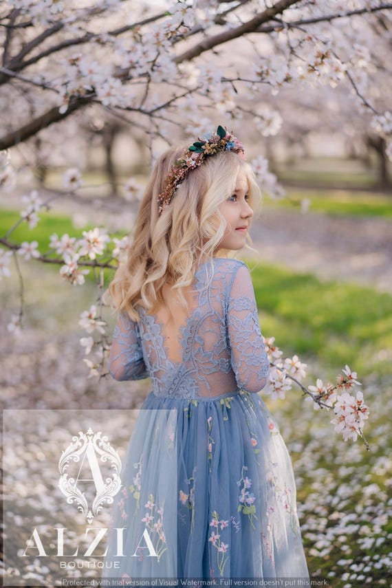 Vestido Patrones Flores Volantes Cinturón Manga Larga Niña - Temu Mexico