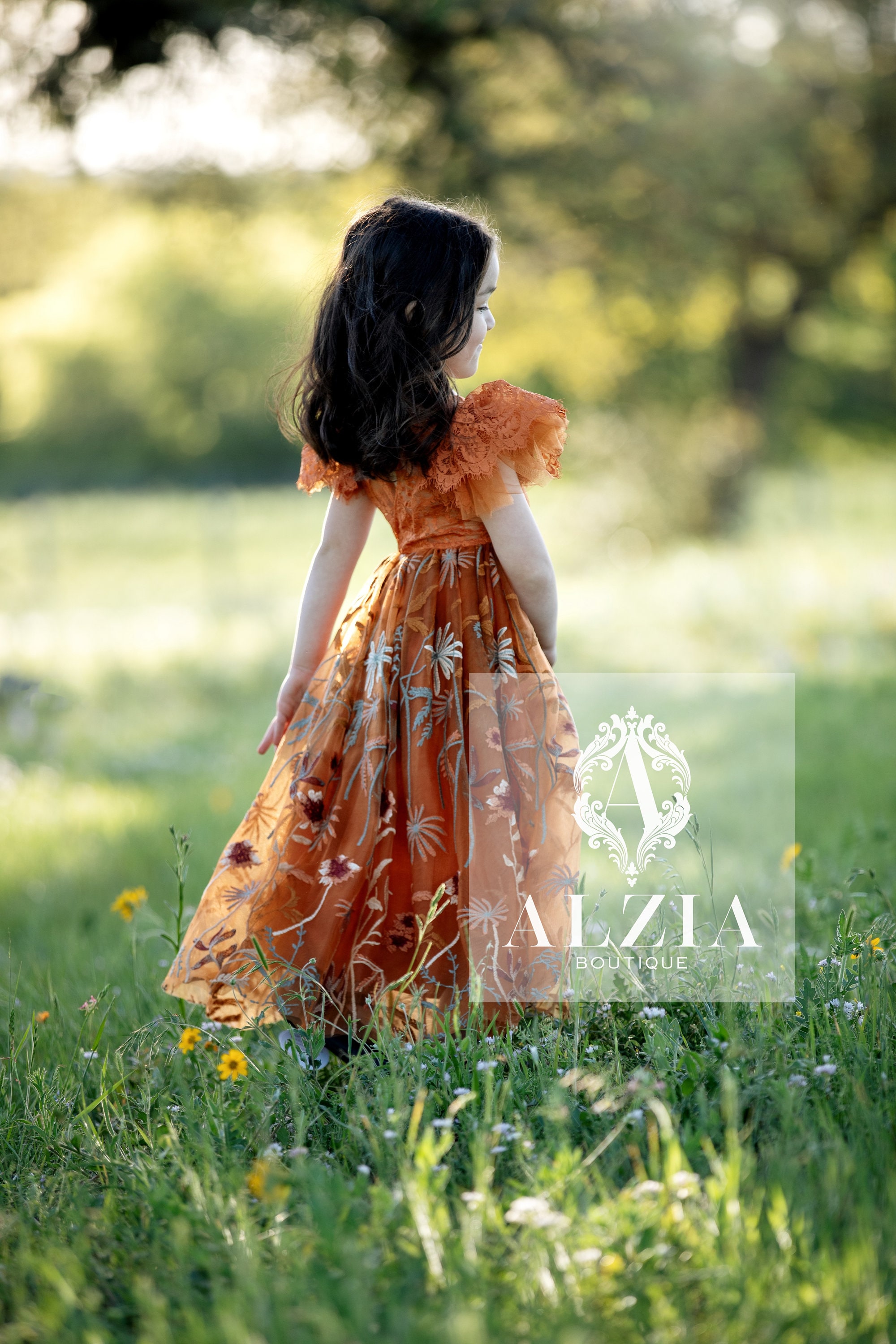 Burnt Orange Flower Girl Dress – Boho Fall Elegance With Ruffle