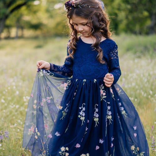 dark blue dress with flowers Navy Floral Print Tiered Maxi | Womens | Medium (Available in L) | 100% Polyester Floor length Chic / Beautiful Navy Blue