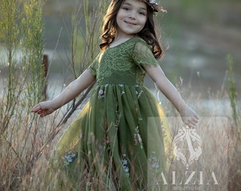 Embroidered Flower Girl Dress: Lace Bodice Tulle Gown, Special Occasion