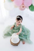 Sage Green First Birthday Gown for Baby Girl, Flower Girl Dress, Wildflower Outfit