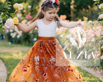 Exquisite burnt orange flower girl dress