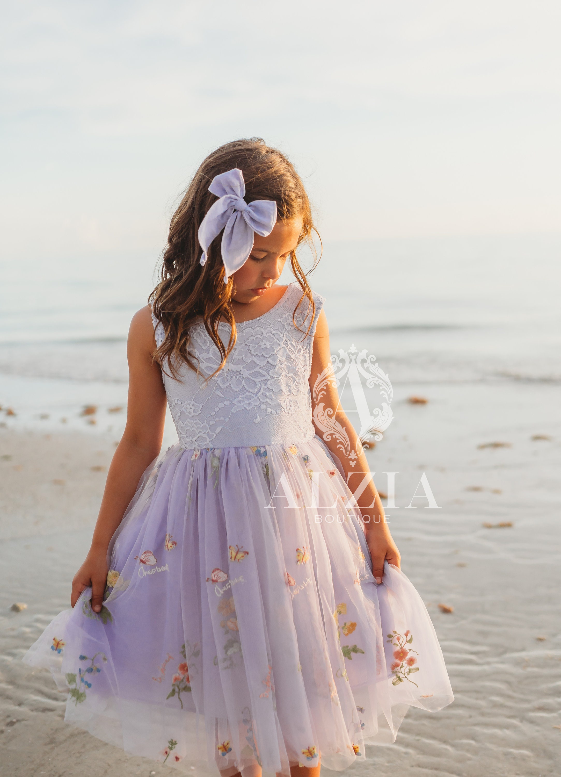 knee length dresses for ladies A-line Lavender Floral Lace Feathers Off-the-shoulder Prom Dress Lace –  SELINADRESS main image 0