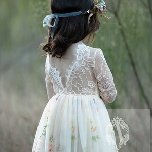 Floral Embroidered Tulle Flower Girl Dress, Easter Girls Dress, Spring Flower Girl Dress, Summer Floral Dress for Girls