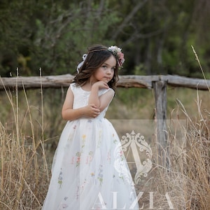 Floral Embroidered Tulle Flower Girl Dress, Easter Girls Dress, Spring ...