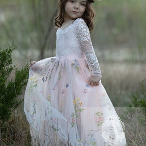 Floral Embroidered Tulle Flower Girl Dress, Easter Girls Dress, Spring ...